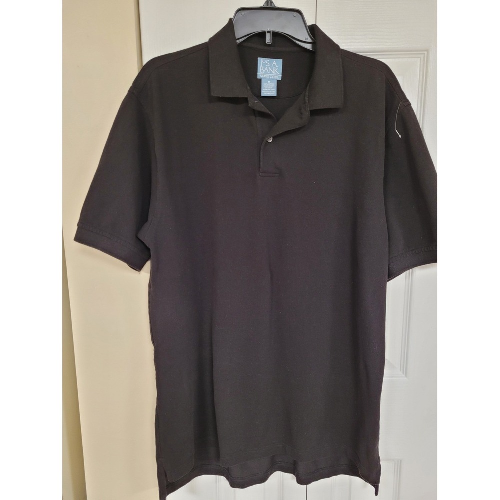 JOS A BANK Mens Stays Cool Pique Polo Shirt Black Short Sleeve Size M